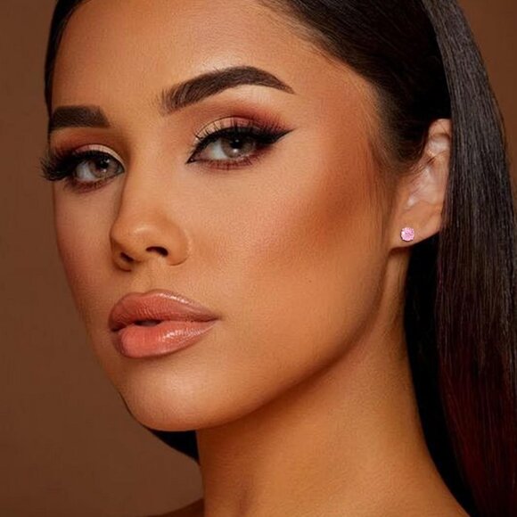 Pink Cubic Zirconia Titanium Flat Back Stud Earrings for Women, Hypoallergenic, - Picture 7 of 7